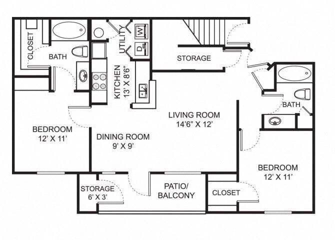 Floor Plan - 2 Bed 2 Bath Renovated