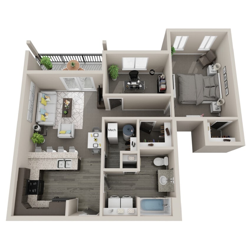 1 Bedroom 1 Bathroom + Den Apartment Floorplan - 1 Bedroom 1 Bathroom + Den Apartment (F)
