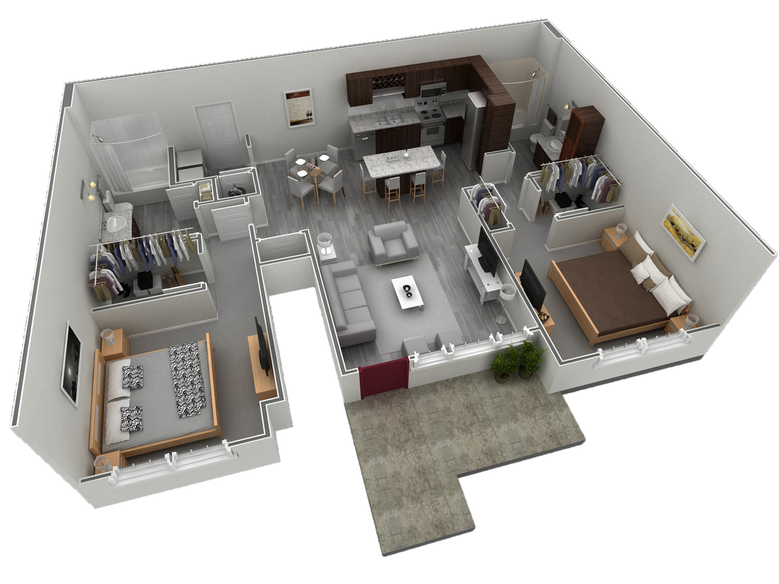 Floor Plan - 2 BR Grand Courtyard Garage