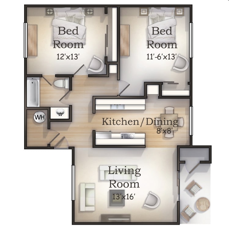 2BR/1BA - 2 Bed 1 Bath