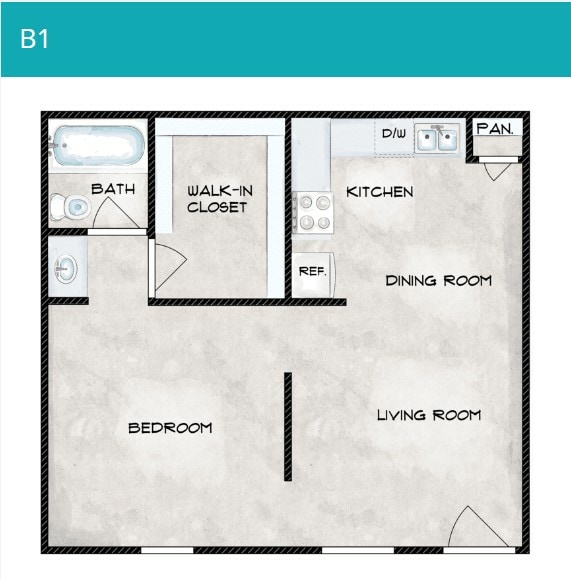 B1 570 Sq ft Floor Plan.jpg - 1 Bedroom 1 Bathroom