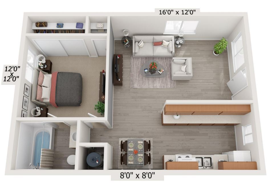 1x1A - 1 Bedroom 1 Bathroom