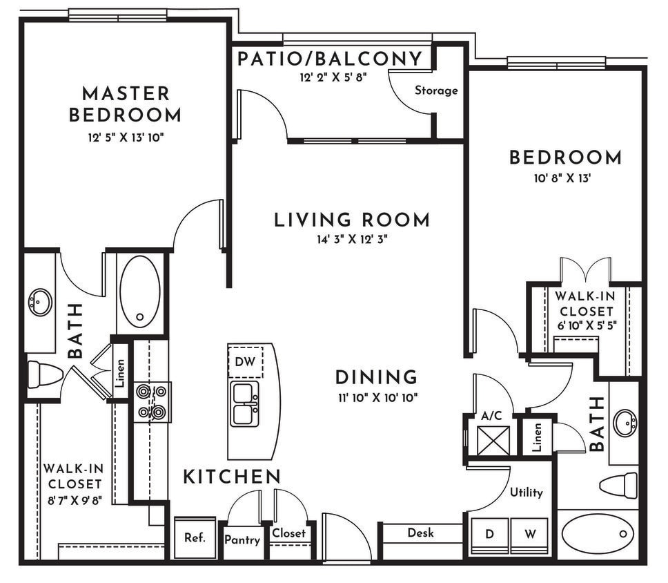 Floor Plan - 2BR 2BA (1150 SF)