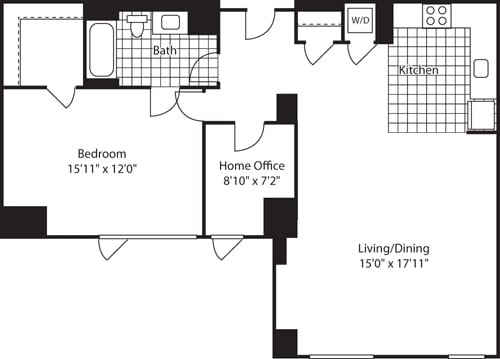 Floor Plan - 1 Bed (North)- 1028