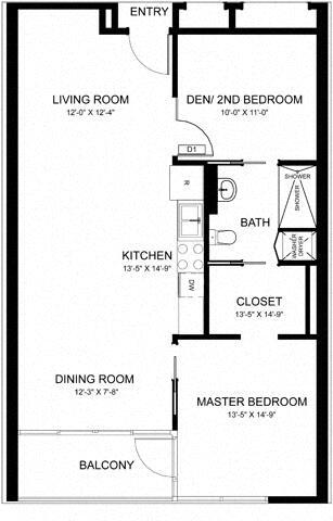 Floor Plan - 2 Bed 1 Bath