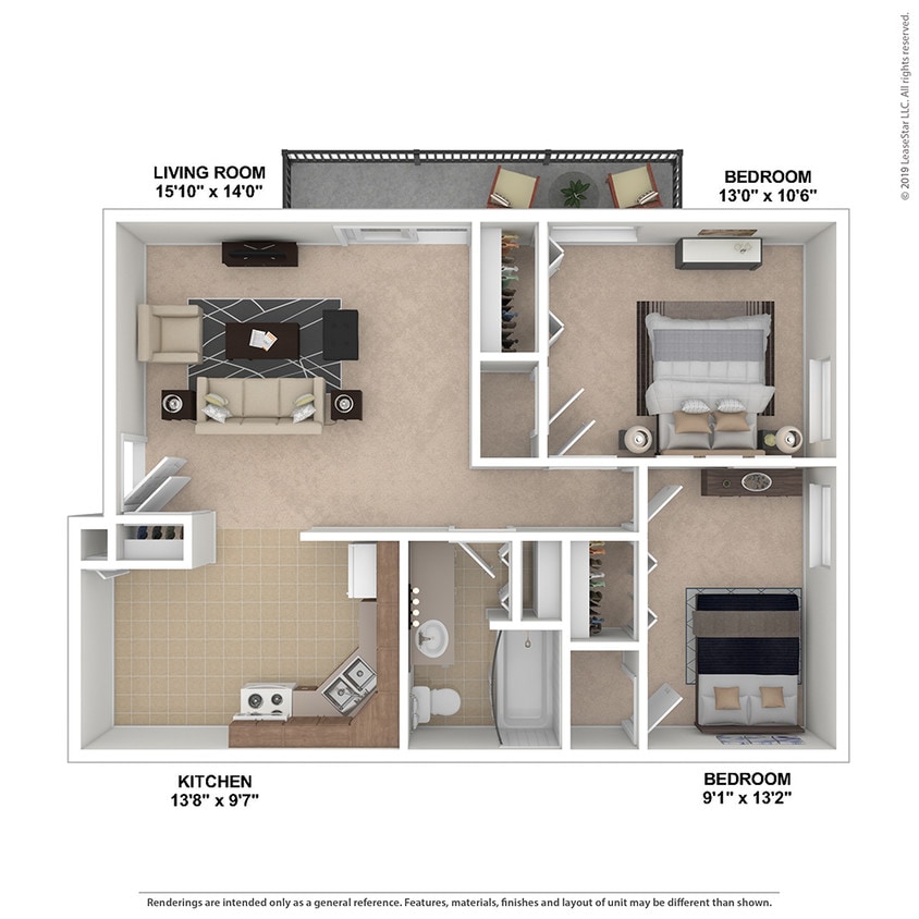 Floor Plan - Two Bedroom- 830 sqft