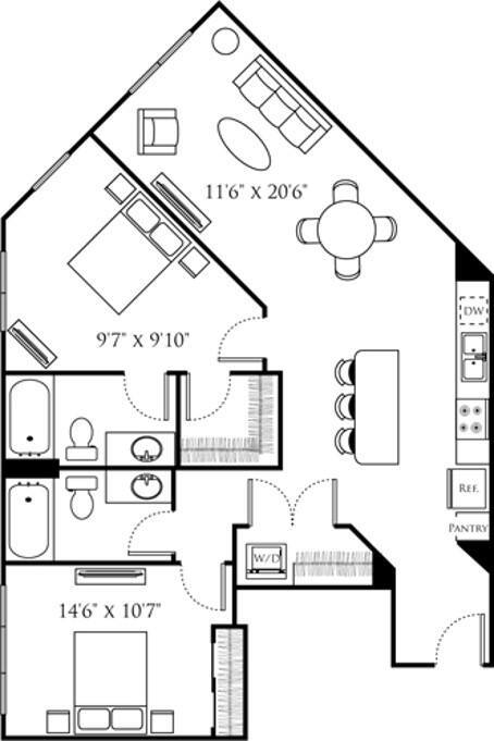 Floor Plan - Two Bedroom J (2A)