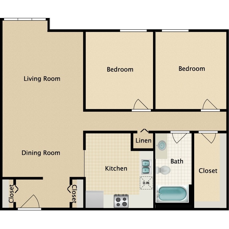 2B.png - 2 Bed 1 Bath