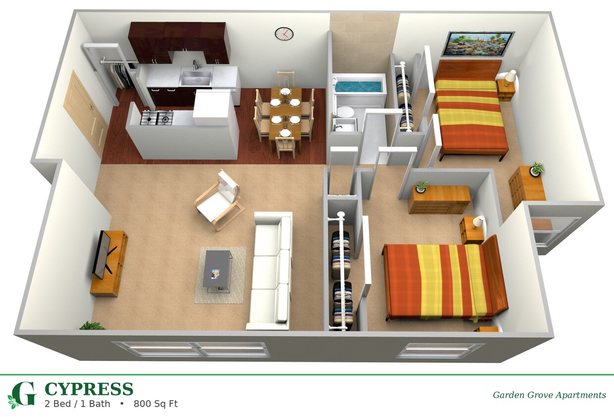 Floor Plan - Cypress (2 BD / 1 BA)