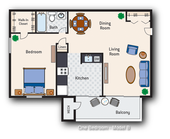 Floor Plan - 1 Bedroom 1 Bath Type B
