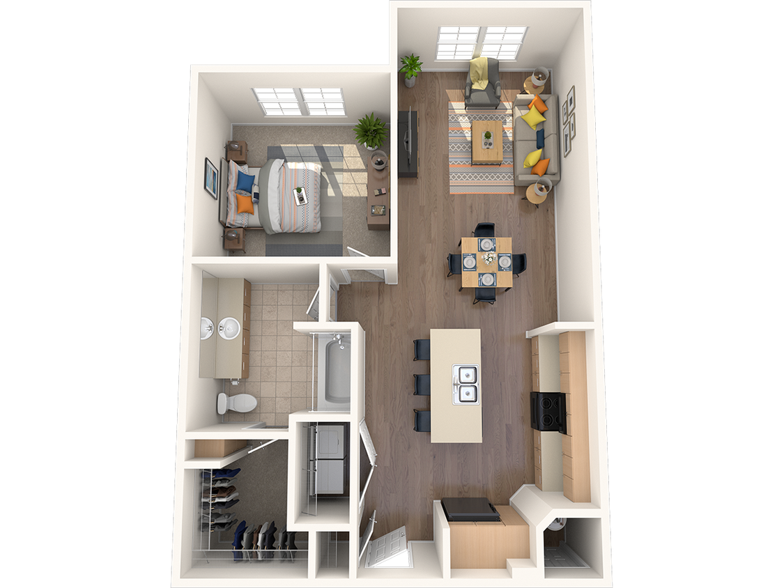 Floor Plan - 1 Bed, 1 Bath