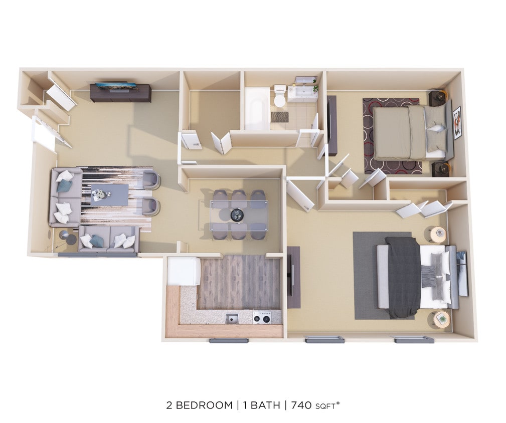 Floor Plan - Two Bedroom - 740 sqft
