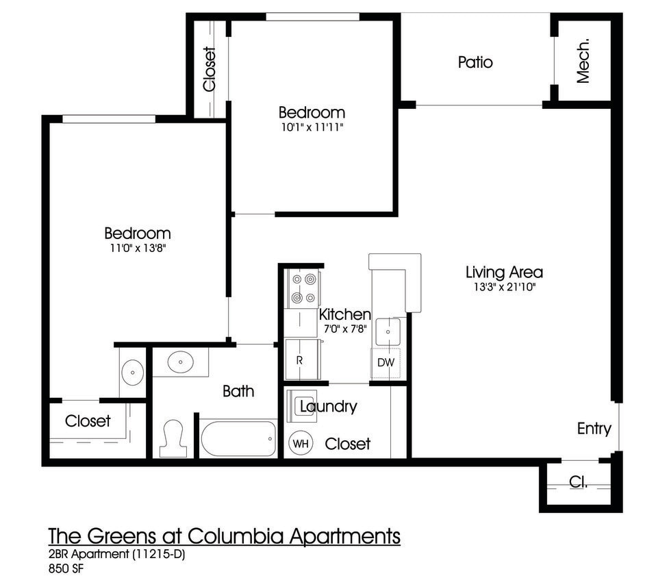 Floor Plan - 2BR 1BA (850sf)