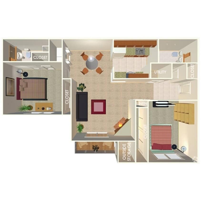 Floor Plan - 2 Bed, 2 Bath B
