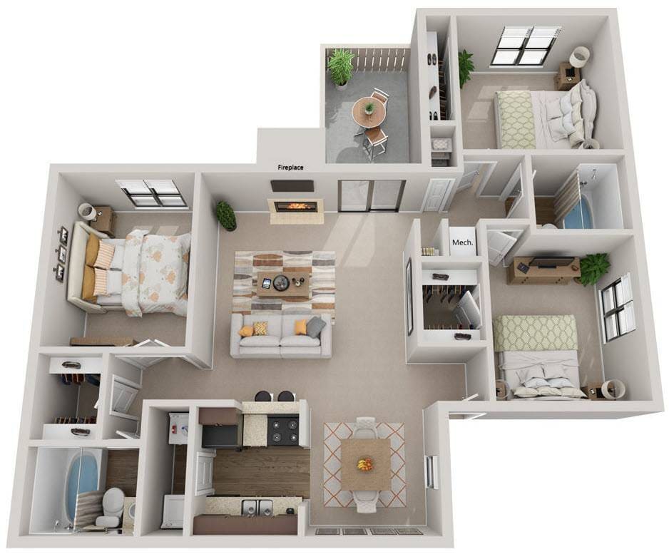 Floor Plan - 3BR 2BTH