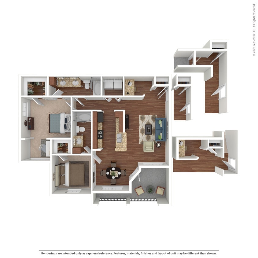Floor Plan - 2 Bed 2 Bath 1285 SqFt (1156 Net)