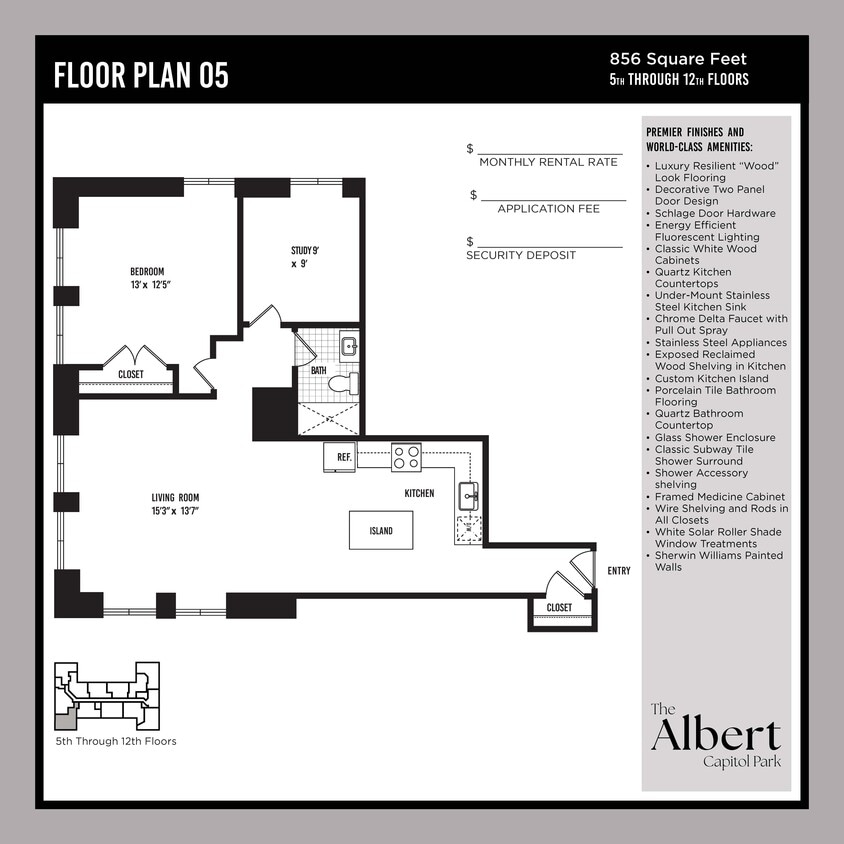 Floor Plan - 1 Bedroom w/ Den Unit - A5