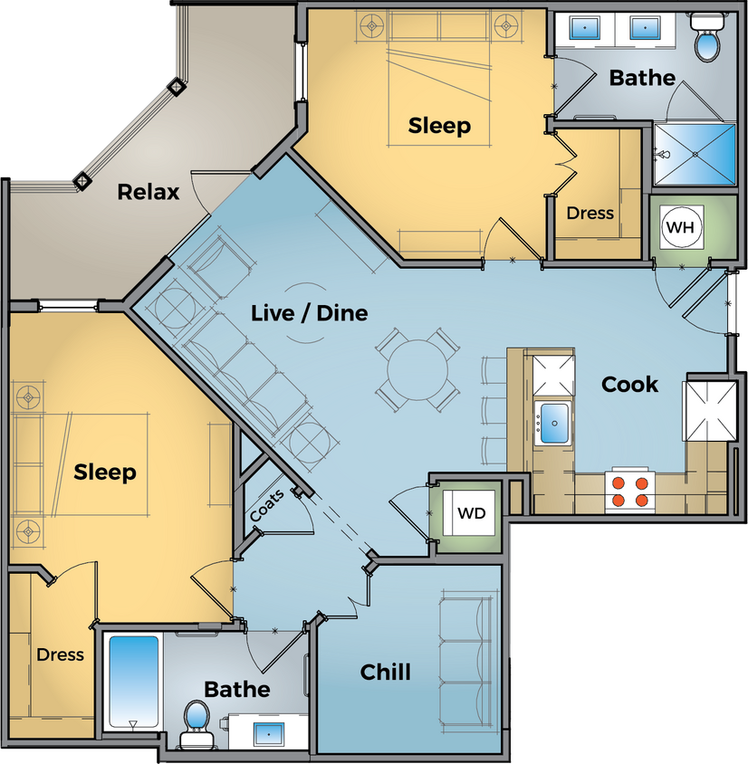 Floor Plan - D1 - 2 Bed + Office