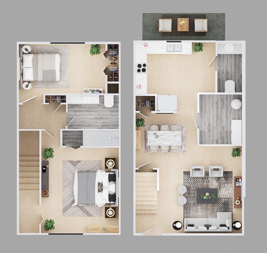 Floor Plan - Two Bedroom 1.5 Bath Townhouse 1000 sq ft