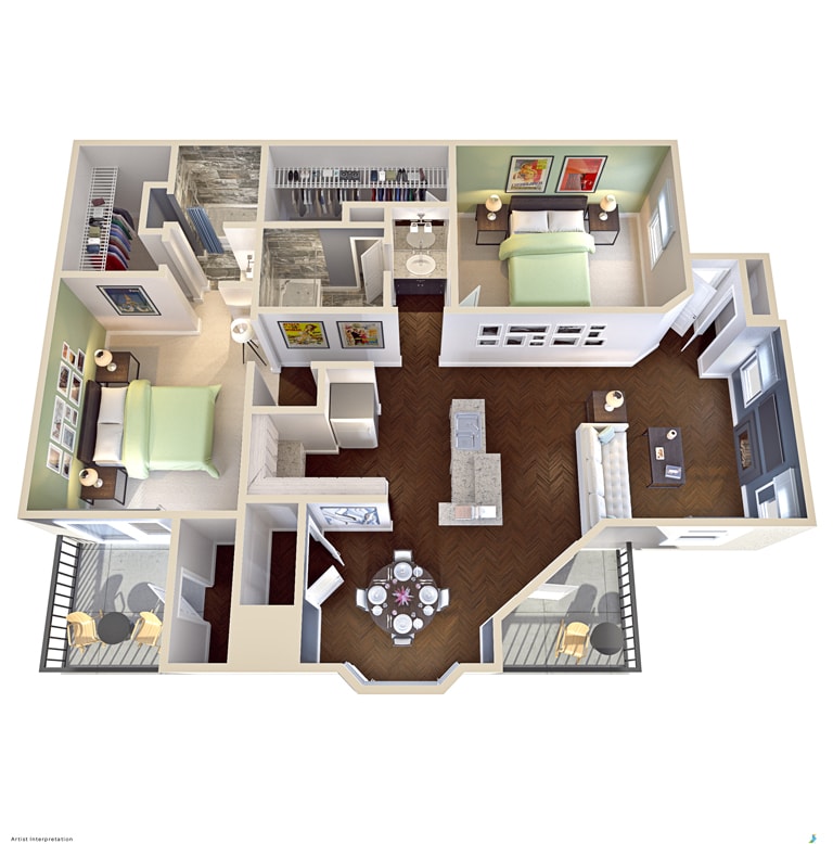 Floor Plan - 2 Bed 2 Bath  1111 SF