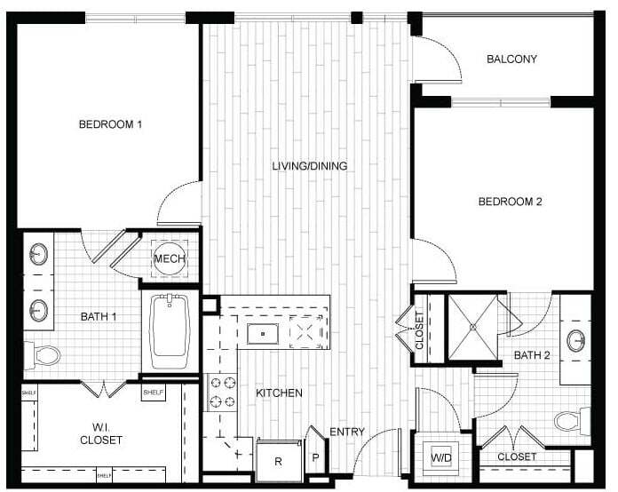 Floor Plan - 2 Bed/2 Bath-F.C01.R