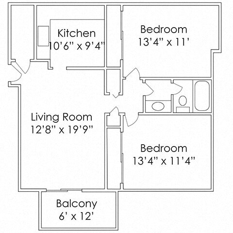 Floor Plan - 2 Bed, 1 Bath - B2 860 SF
