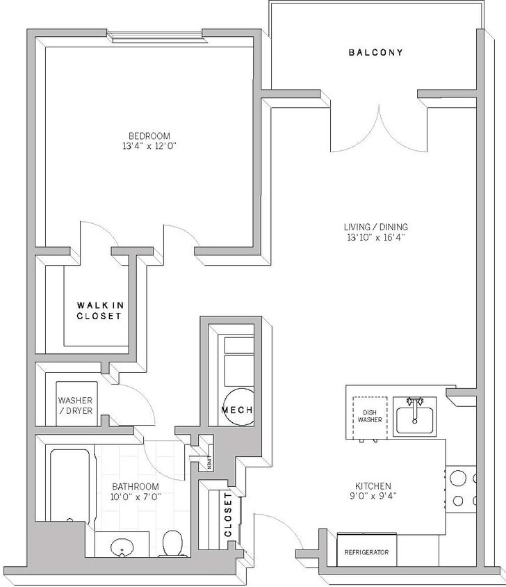 Floor Plan - 1 Bed 1 Bath A2B