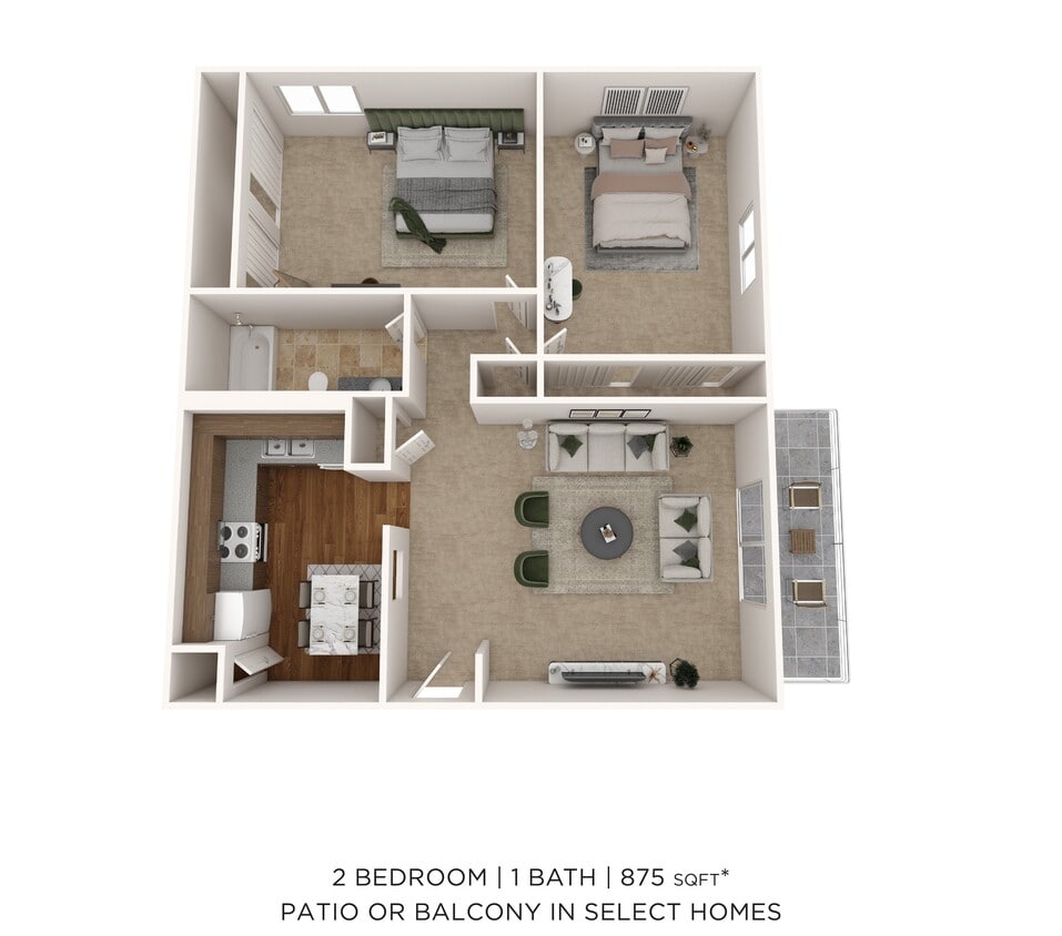 Floor Plan - Two Bedroom- 875 sqft
