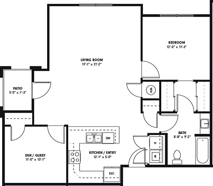 The Redbud Floor Plan | Two Bedroom and One Bathroom - The Redbud