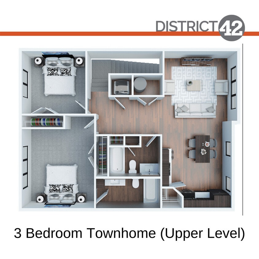 Floor Plan - 3 Bed 2 Bath Townhome