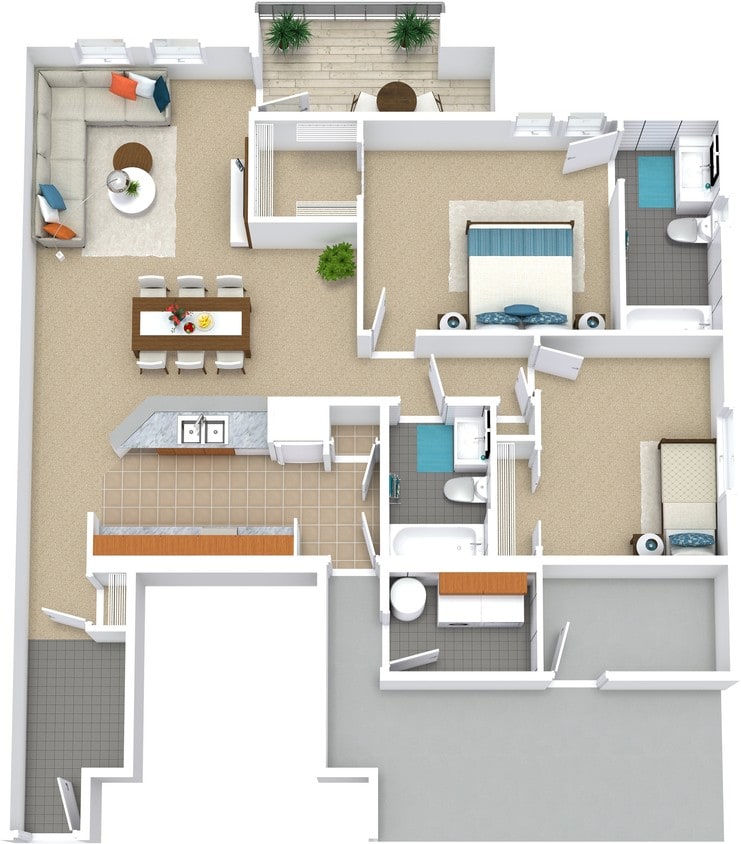 Floor Plan - 2x2 1100sf Classic - B4