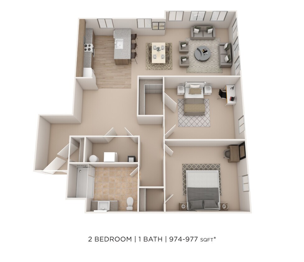 Floor Plan - Two Bedroom- 974 sqft