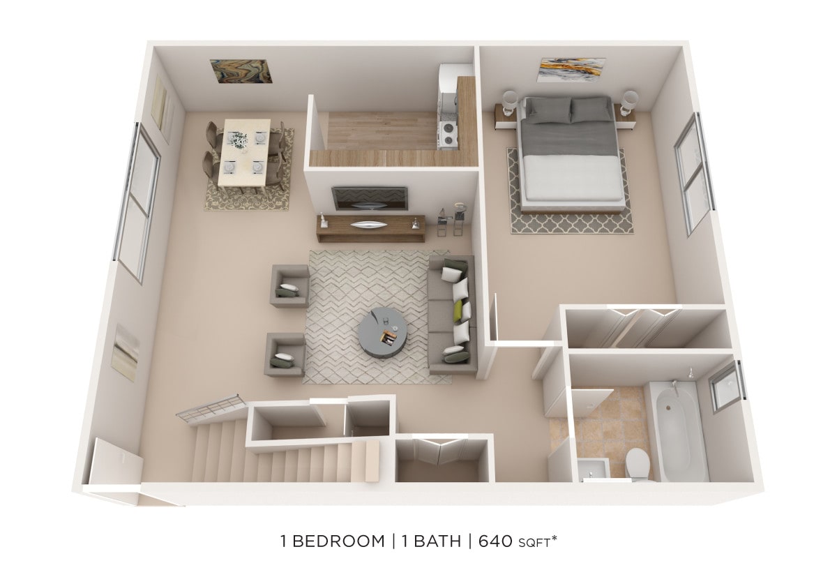 Floor Plan - One Bedroom - 640 sqft
