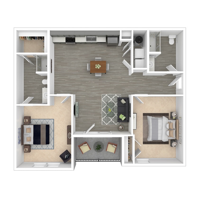 Floor Plan - 2 bedroom/2 bath, center unit