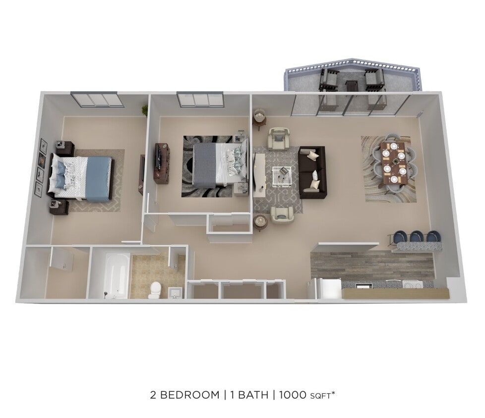 Floor Plan - Two Bedroom - 1,000 sqft