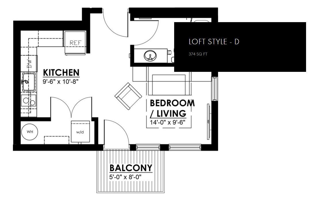 Floor Plan - Studio - 374 sf
