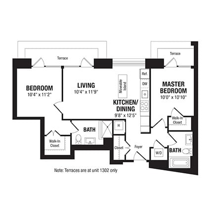 Floor Plan - 2 Bed/2 Bath-B1a