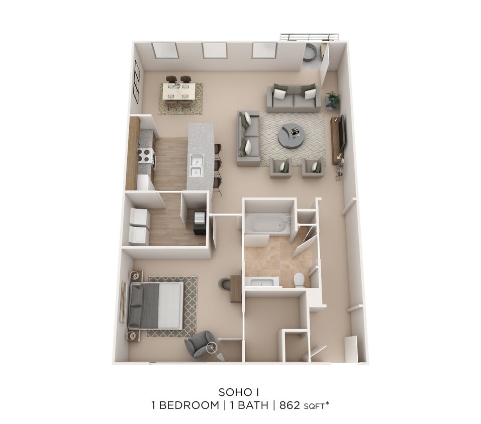 Floor Plan - One Bedroom - Soho I - 862 sqft