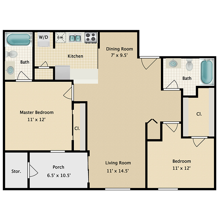 2/2 Floor Plan - Flamingo
