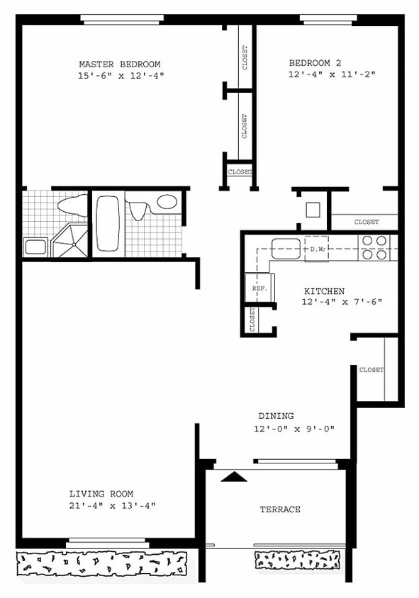 Floor Plan - Model A 2 Bedroom Terrace First Floor