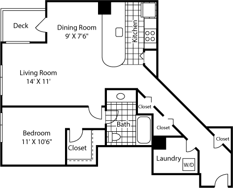 Floor Plan - 1 Bed 302-1602 NW