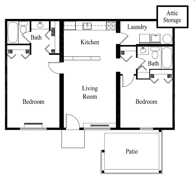 2BR/2BA - Two Bed Two Bath with Master Bed