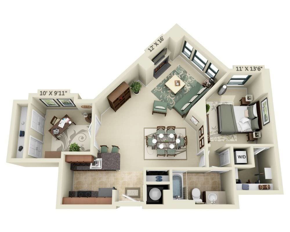 Floor Plan - One Bedroom Den A1AD