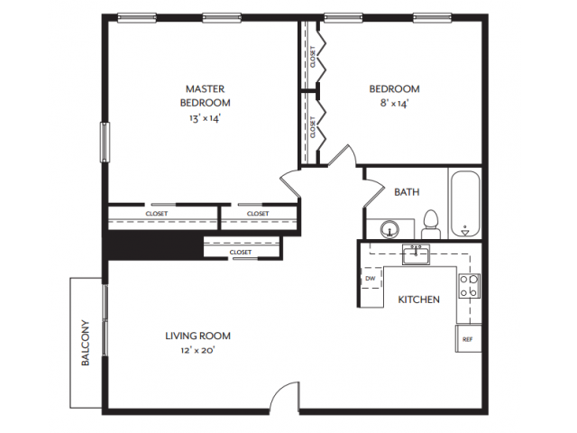 Floor Plan - 2 Bedroom 1 Bathroom D