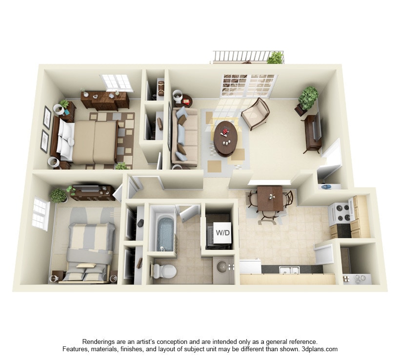 Floor Plan - Two Bedroom One Bathroom with Patio