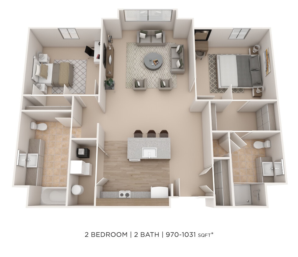 Floor Plan - Two Bedroom 2 Bath- 992 sqft