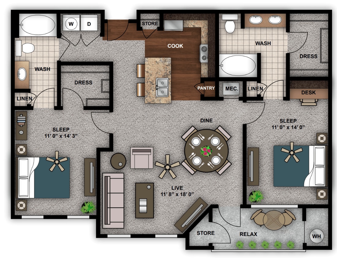Floor Plan - Two Bedroom Renovated C2r