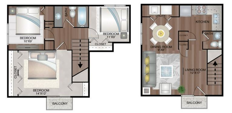 Floor Plan - Three Bedroom, One and Half Bath