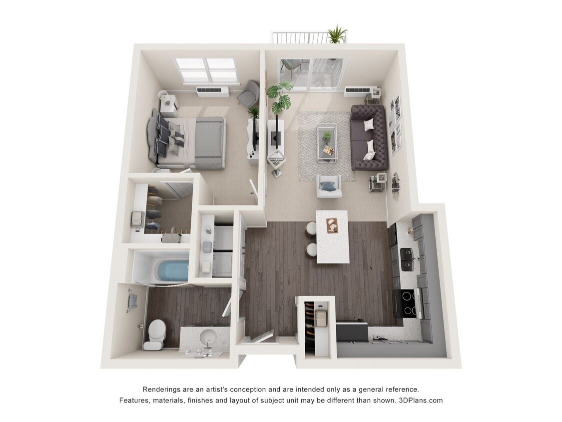 Floor Plan - 1 Bedroom B - 60%