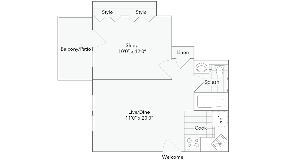 Efficiency 1Bed-1Bath Floor Plan - Des Plaines South - Efficiency 1 Bedroom